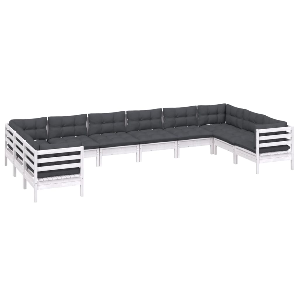 10 pcs conjunto lounge de jardim c/ almofadões pinho branco