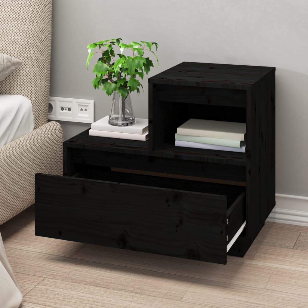 Bedside tables 2 pcs 60x34x51 cm solid pine black