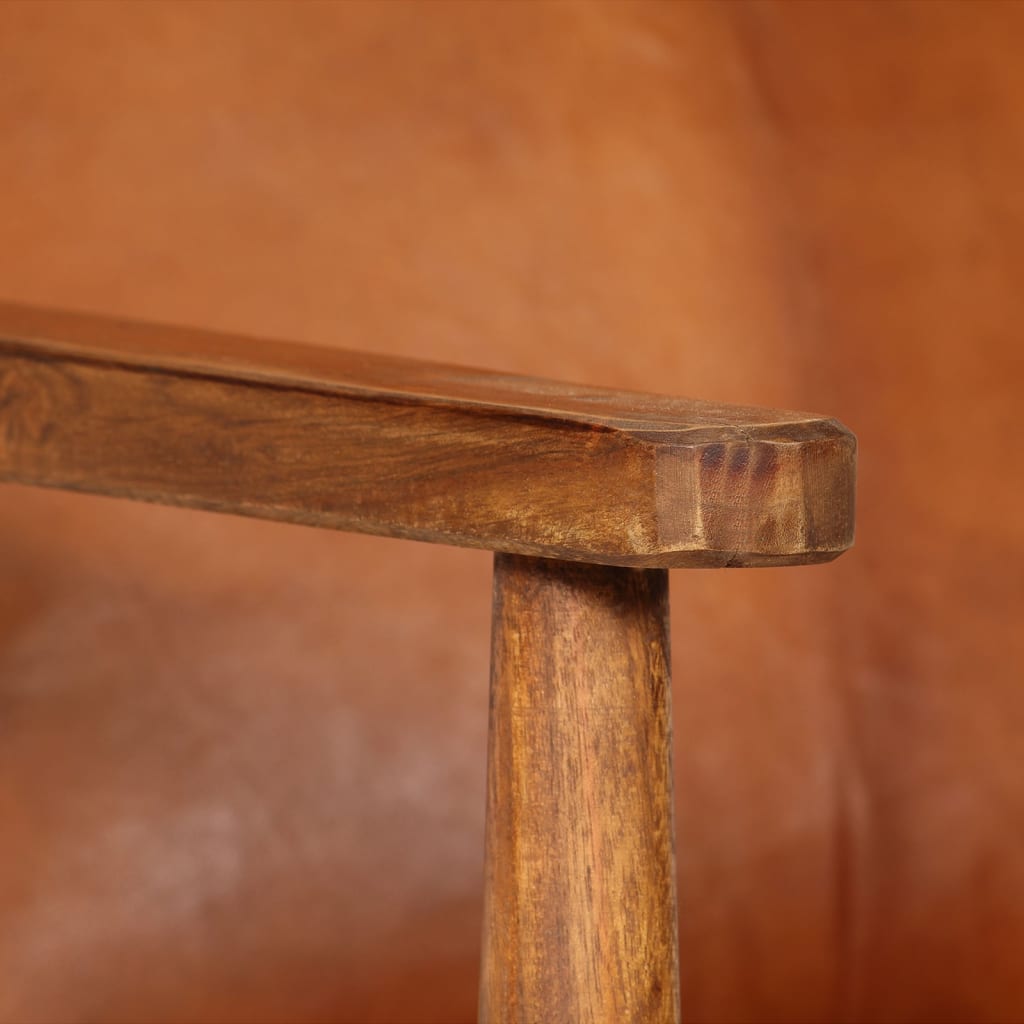 2 pcs conjunto de sofás couro genuíno e acácia maciça castanho