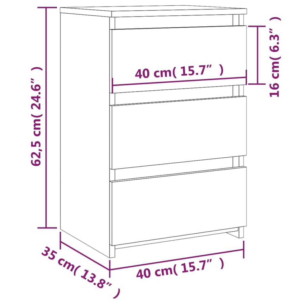Bedside tables 2 pcs 40x35x62.5 cm wood processed Sonoma gray