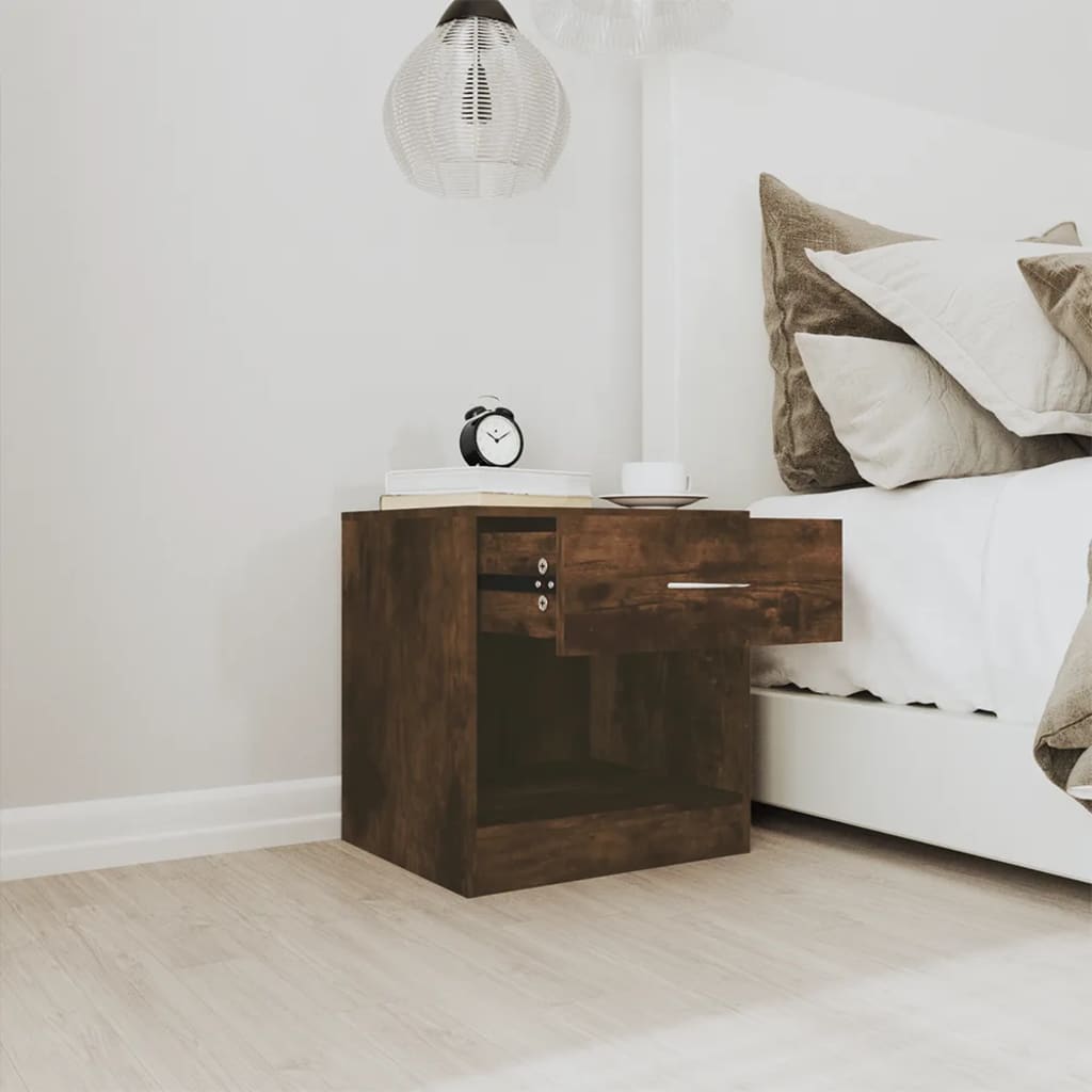 Bedside tables with drawer 2 pcs smoked oak
