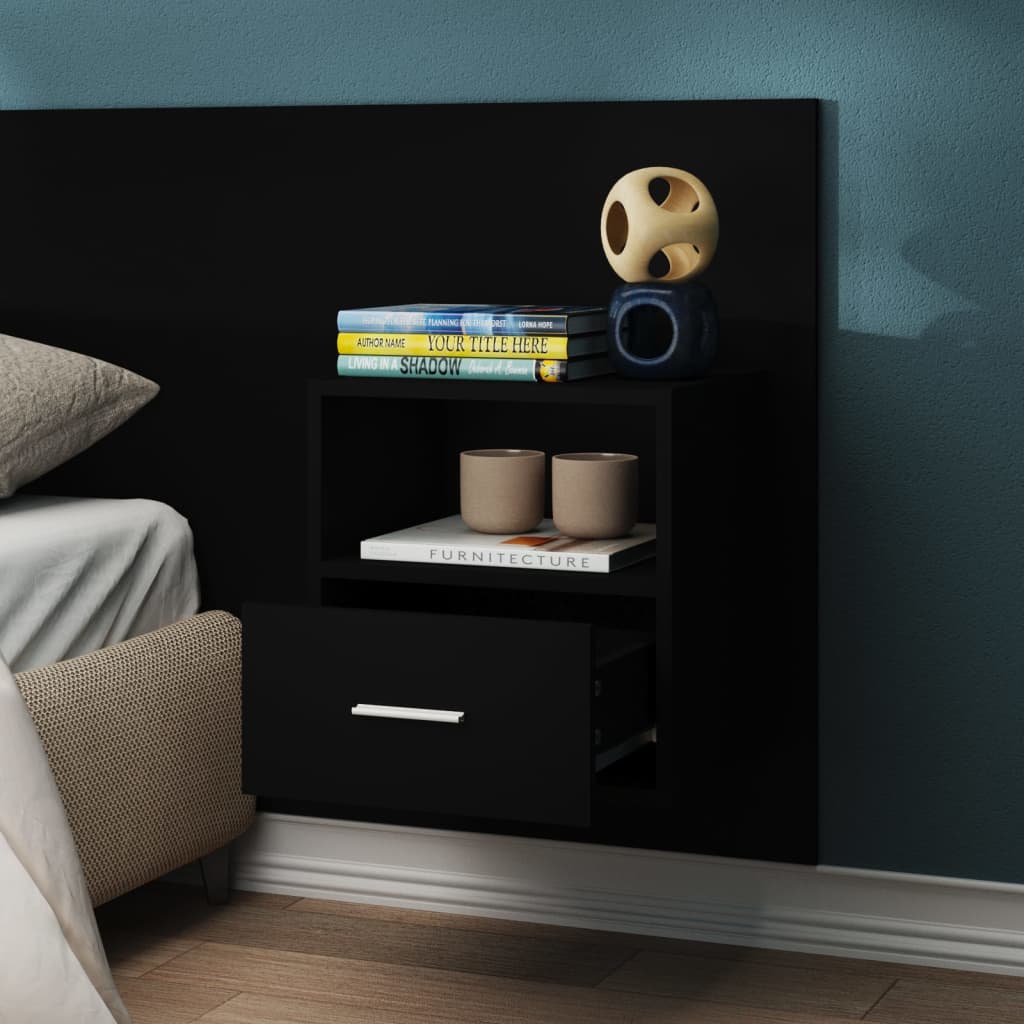 Bedside tables wall mount 2 pcs black