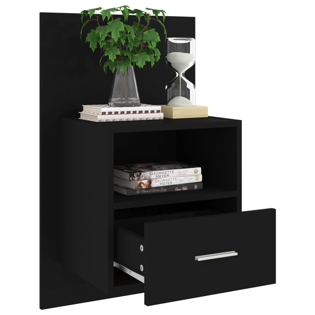 Bedside tables wall mount 2 pcs black