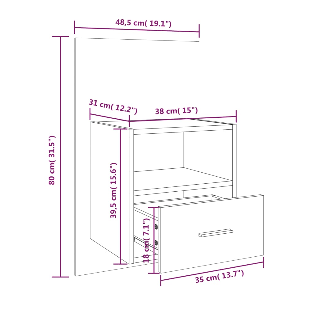 Bedside tables wall mount 2 pcs black