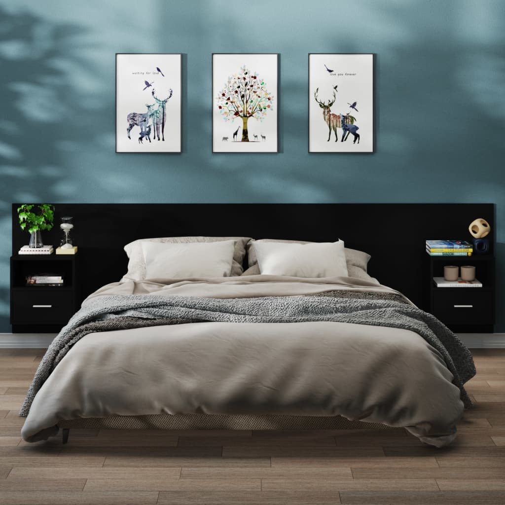 Bedside tables wall mount 2 pcs black