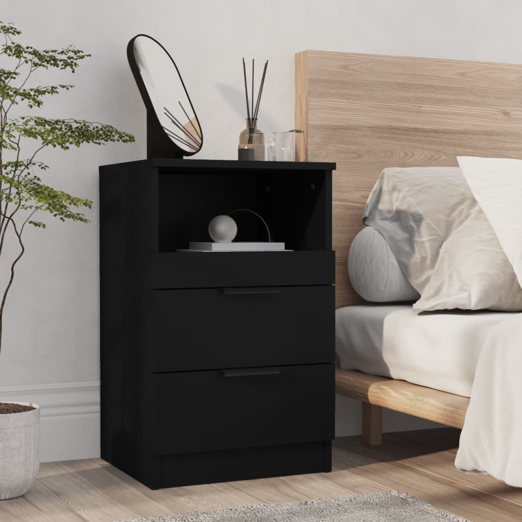 Bedside tables 2 pcs processed wood black