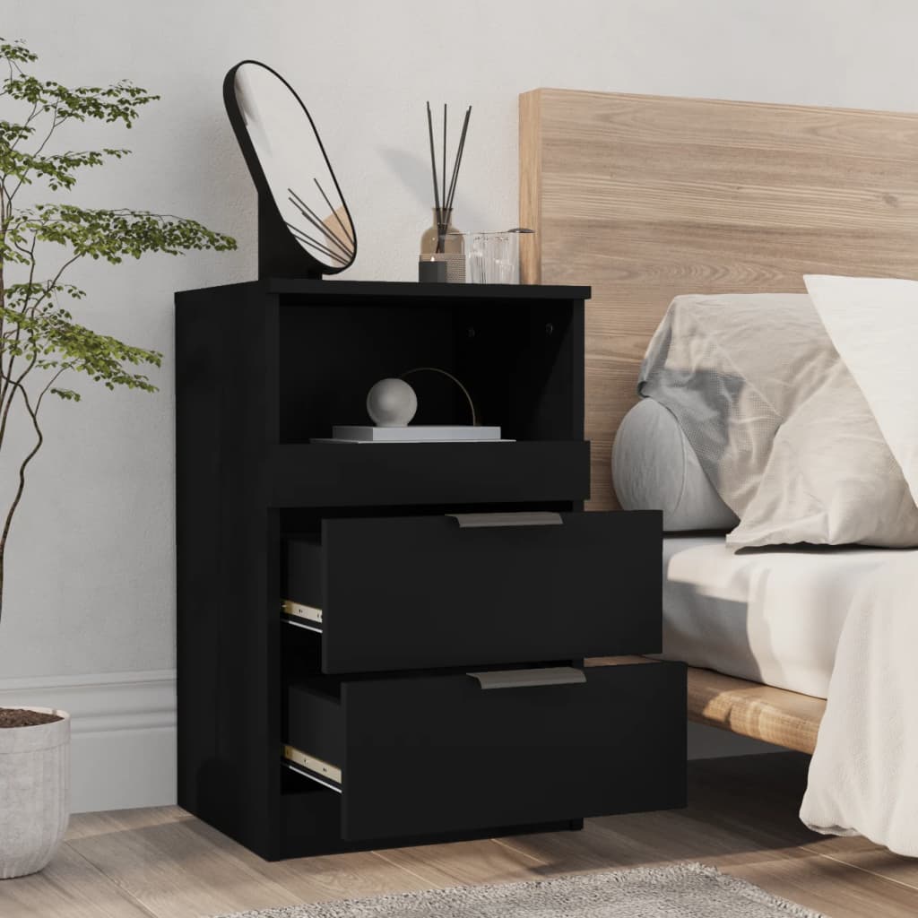 Bedside tables 2 pcs processed wood black