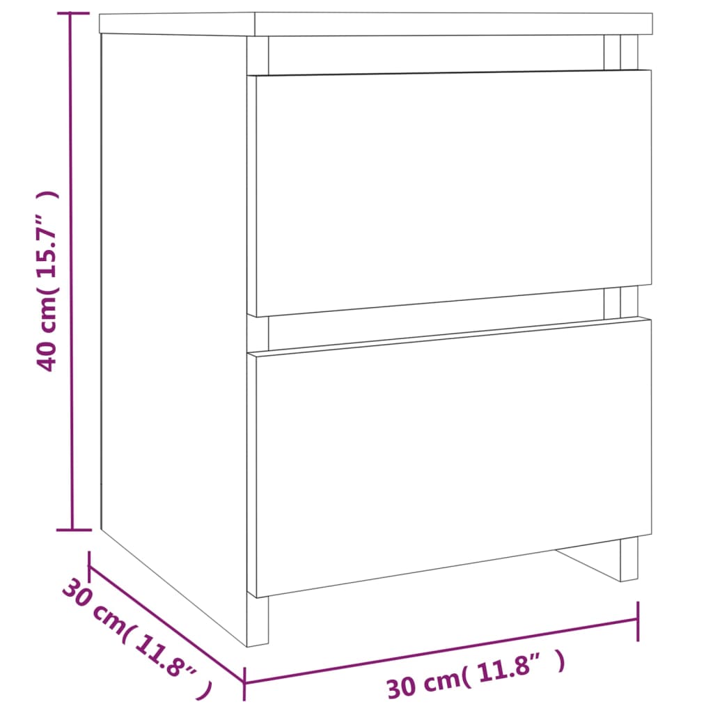 Bedside table 2pcs 30x30x40 cm processed sonoma wood gray