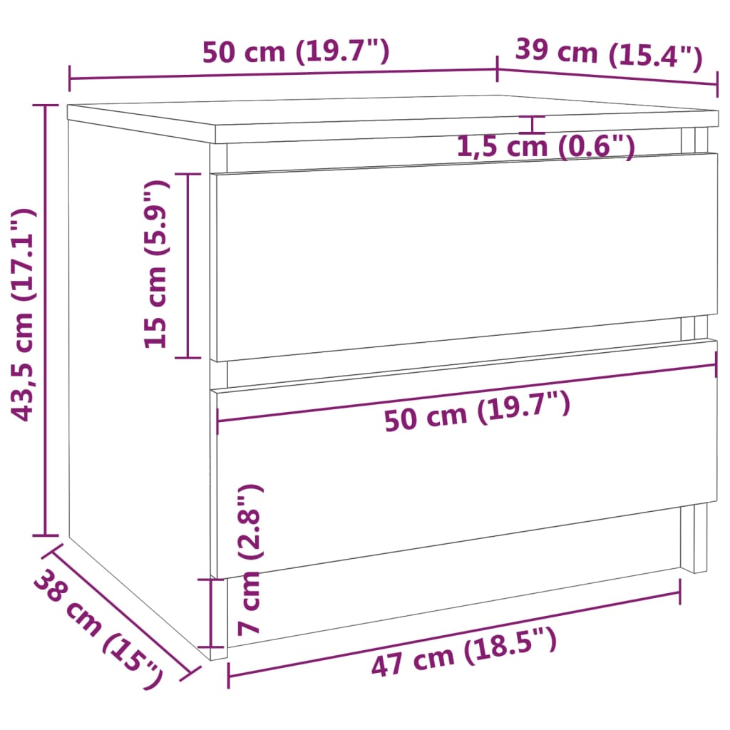 Bedside table 50x39x43.5 cm processed wood Sonoma gray