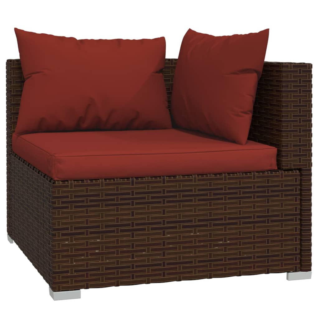 10 pcs conjunto lounge jardim c/ almofadões vime PE castanho