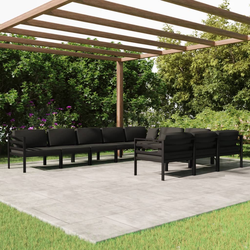 10 pcs conjunto lounge jardim com almofadões alumínio antracite
