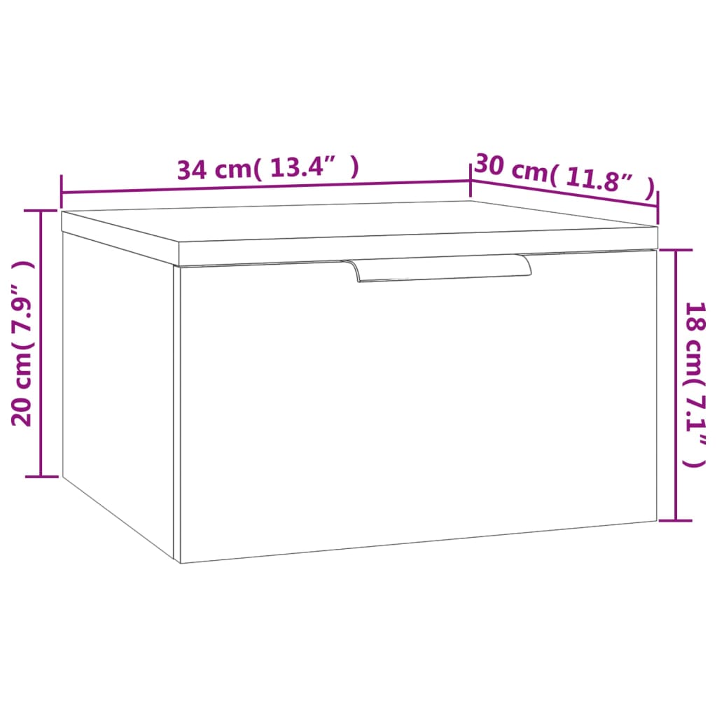 Wall Mount Bedside Table 34x30x20 cm Black