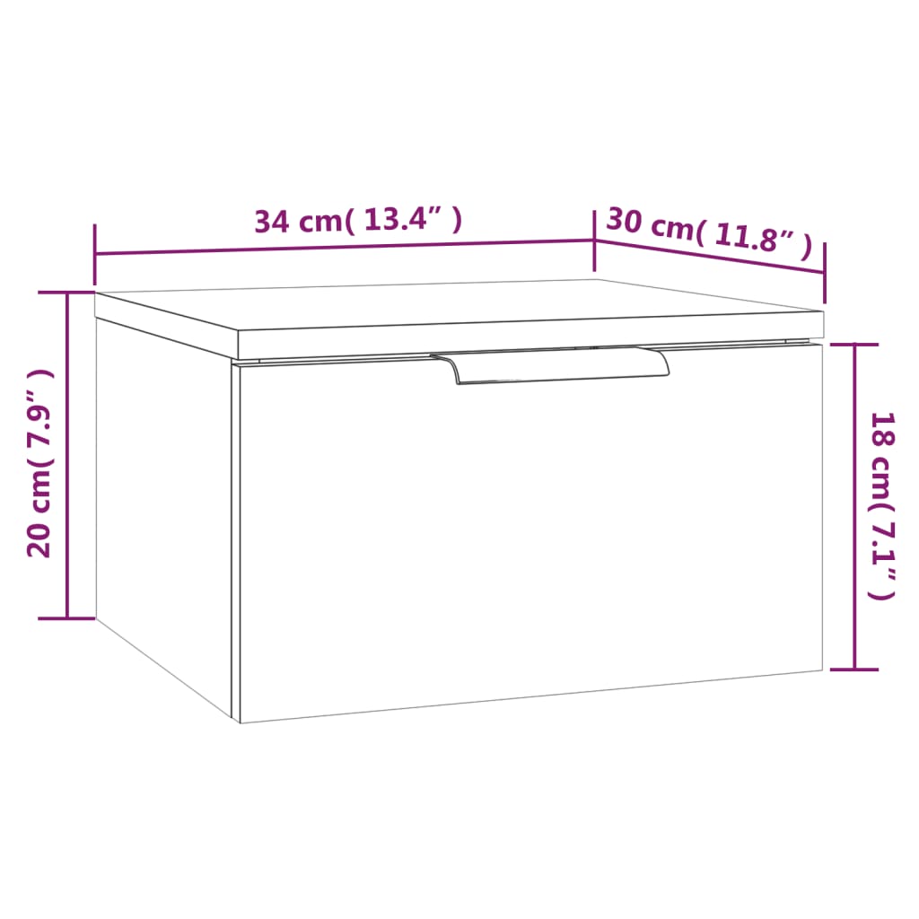 Wall mounted bedside table 34x30x20 cm cement grey