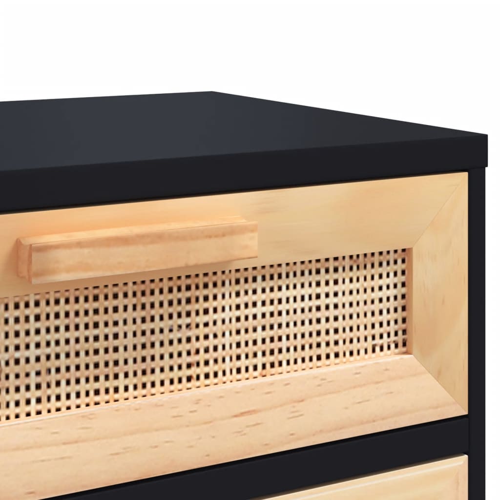 Bedside tables 2 pcs solid pine and natural black wicker
