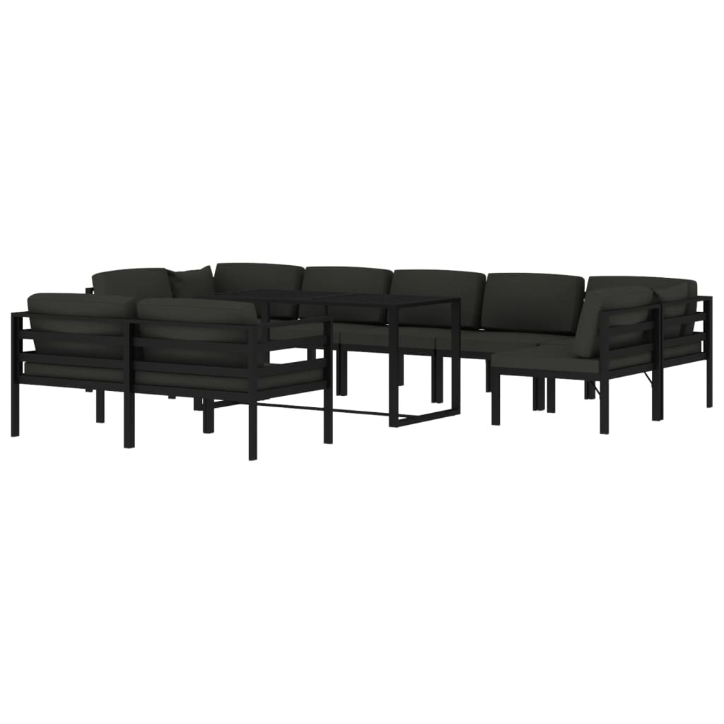 10 pcs conjunto lounge jardim com almofadões alumínio antracite