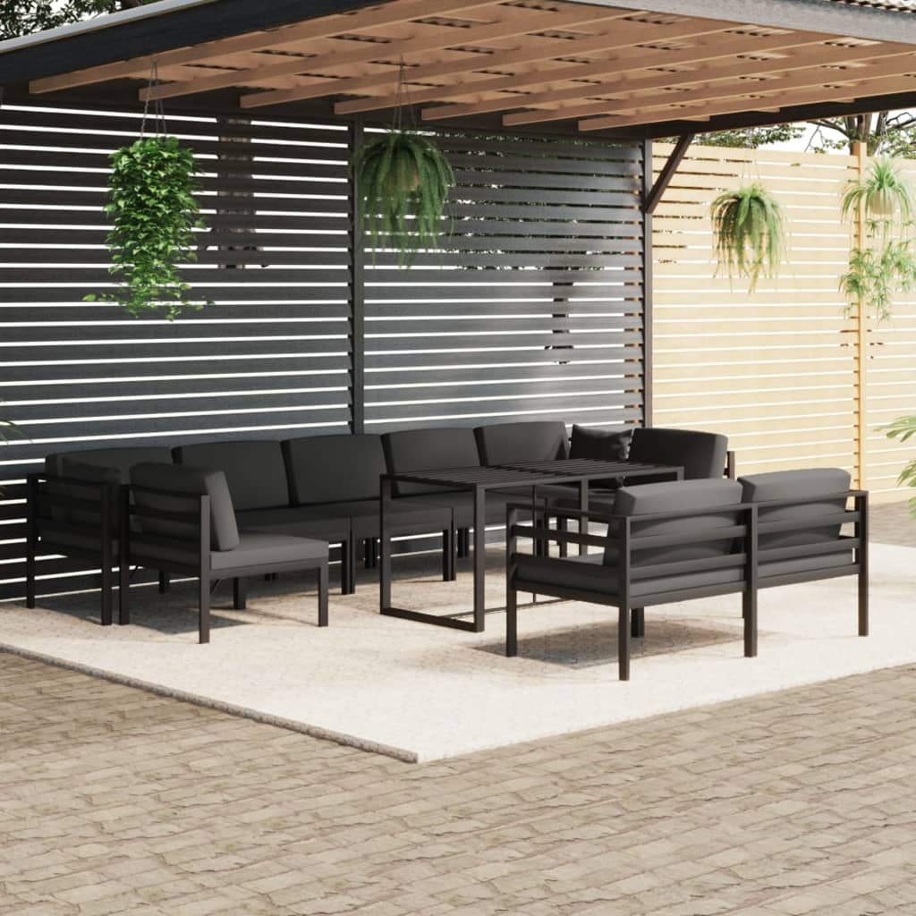 10 pcs conjunto lounge jardim com almofadões alumínio antracite