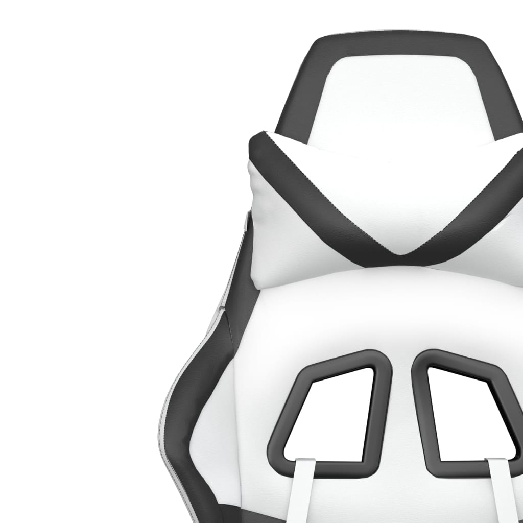 Cadeira gaming massagens couro artificial branco e preto
