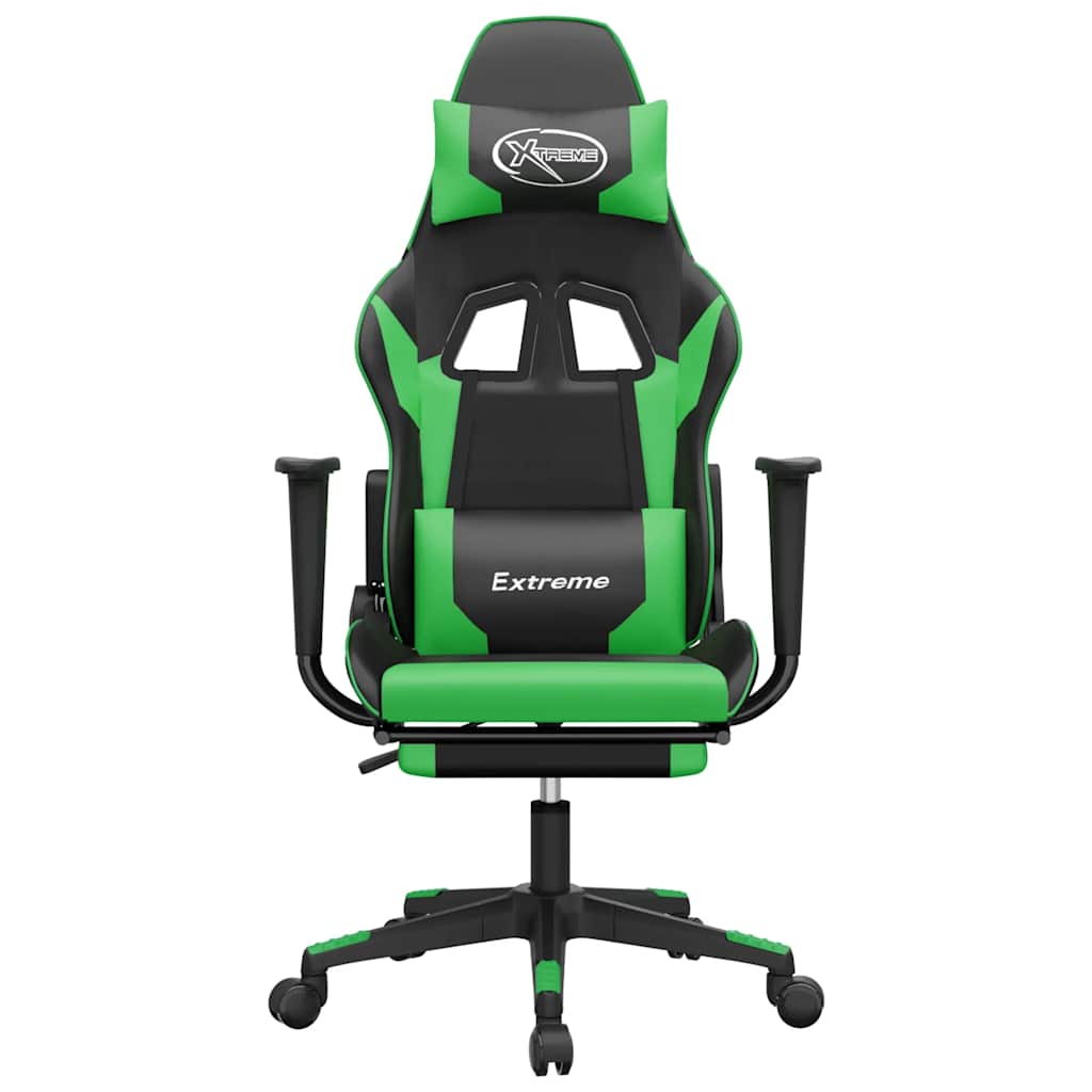 Cadeira gaming massagens c/ apoio pés couro artif. preto/verde