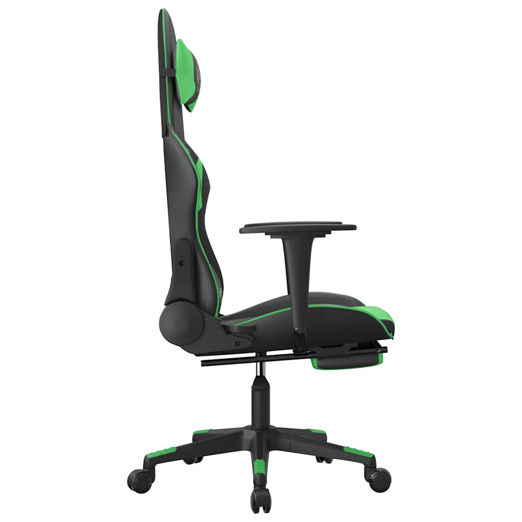 Cadeira gaming massagens c/ apoio pés couro artif. preto/verde