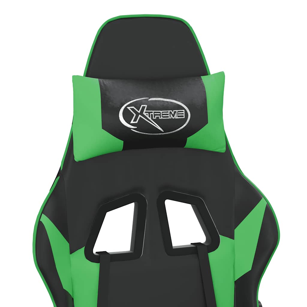 Cadeira gaming massagens c/ apoio pés couro artif. preto/verde