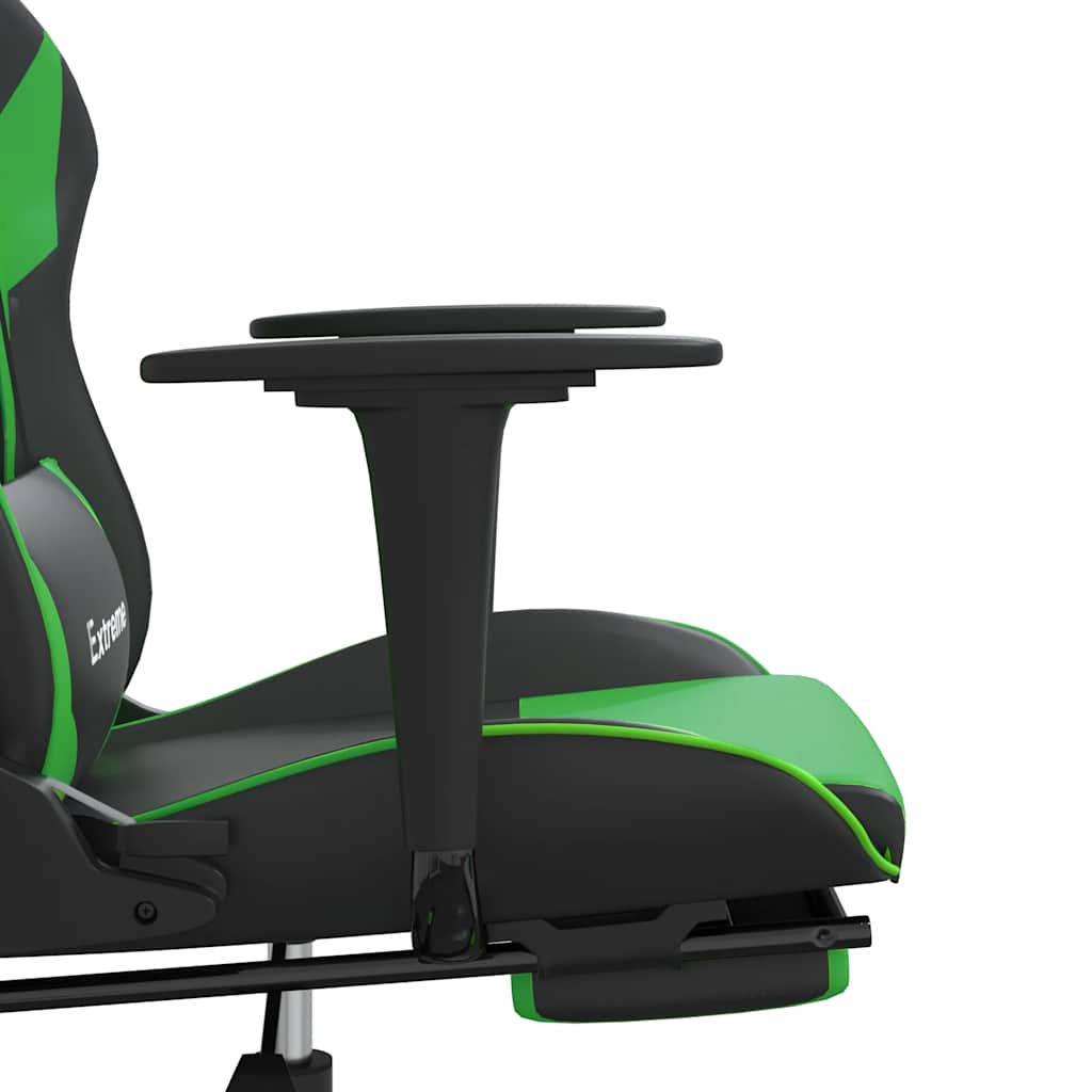 Cadeira gaming massagens c/ apoio pés couro artif. preto/verde