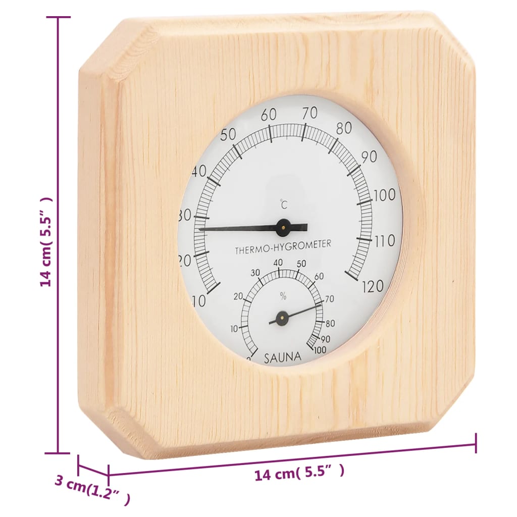 2 in 1 sauna hygrothermograph/timer set. solid pine sand