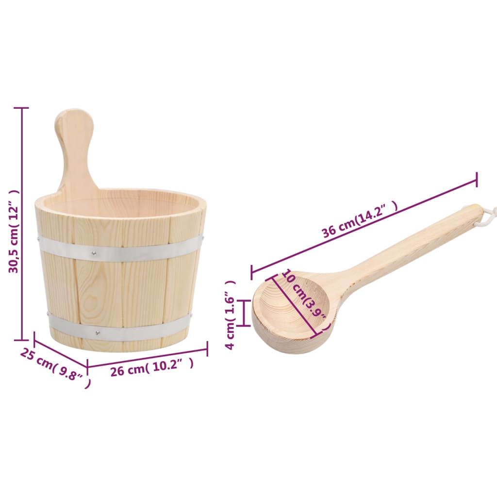Conjunto de balde e concha de sauna madeira de pinho maciça