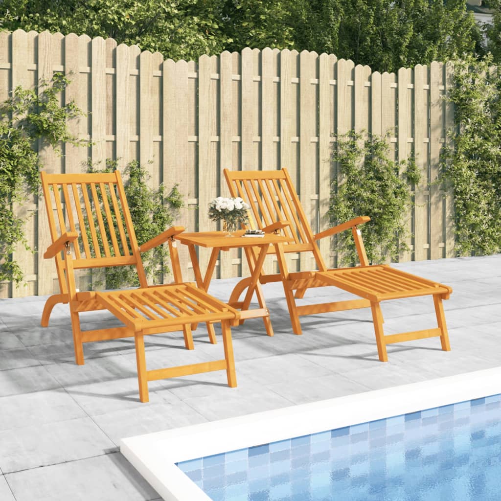 Outdoor sun loungers with footrest/table 2 pcs solid acacia