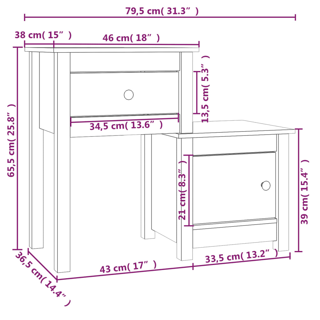 Bedside tables 2 pcs 79.5x38x65.5 cm solid pine black