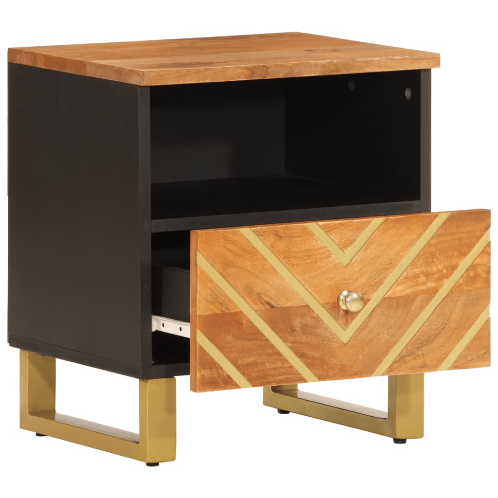 Solid mango wood bedside table in brown and black
