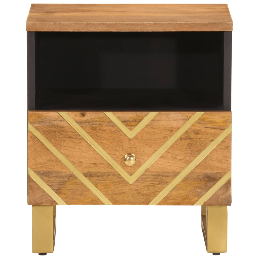 Solid mango wood bedside table in brown and black