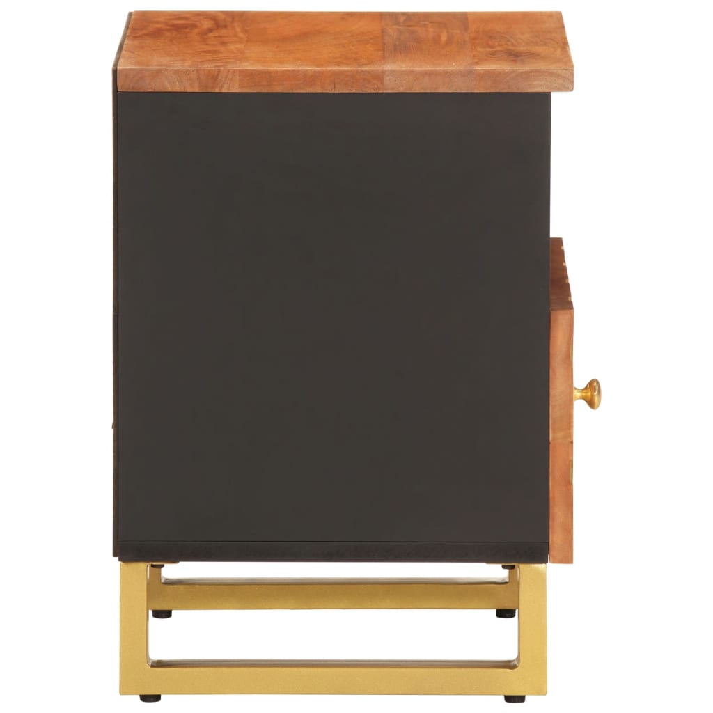 Solid mango wood bedside table in brown and black
