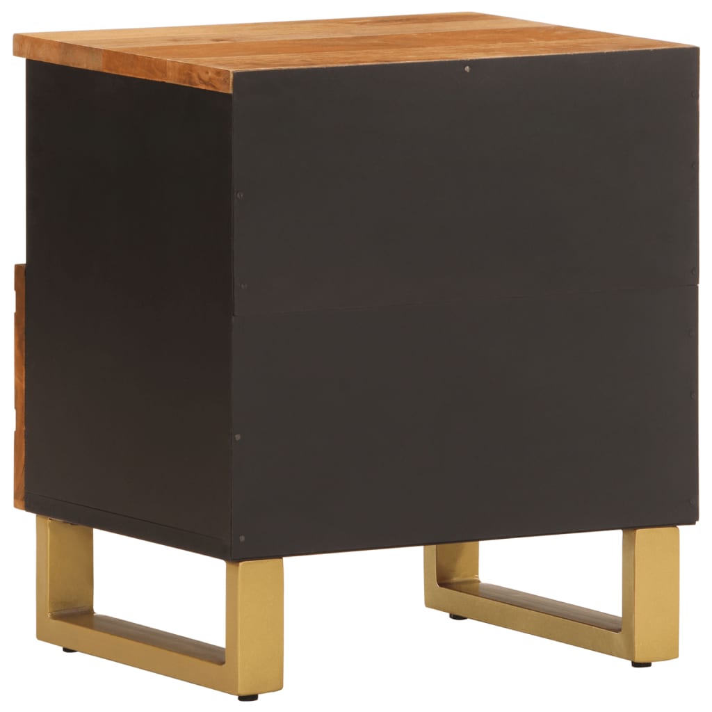 Solid mango wood bedside table in brown and black
