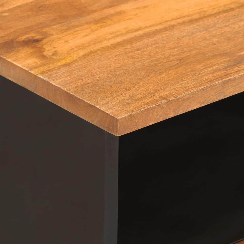 Solid mango wood bedside table in brown and black