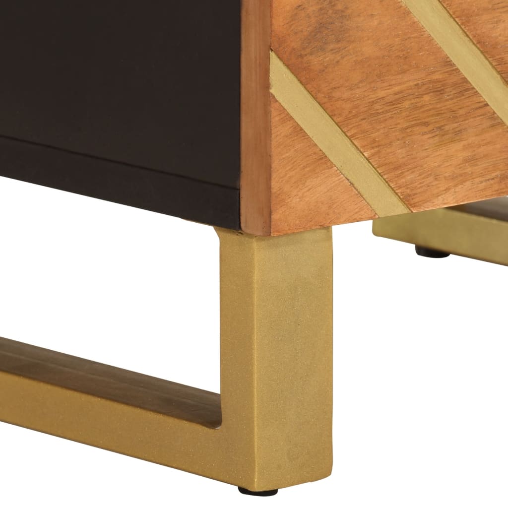 Solid mango wood bedside table in brown and black