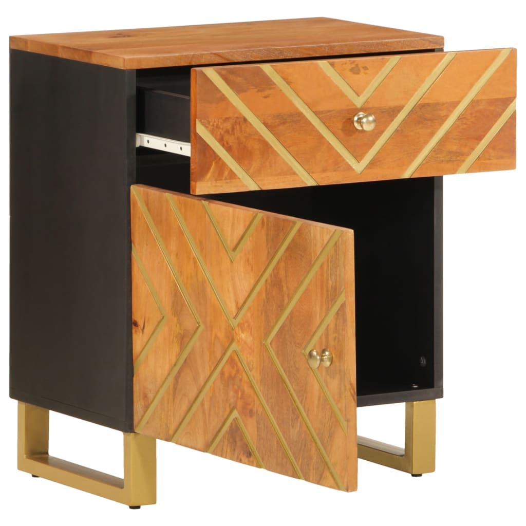 Bedside table 50x33x60 cm solid mango brown and black