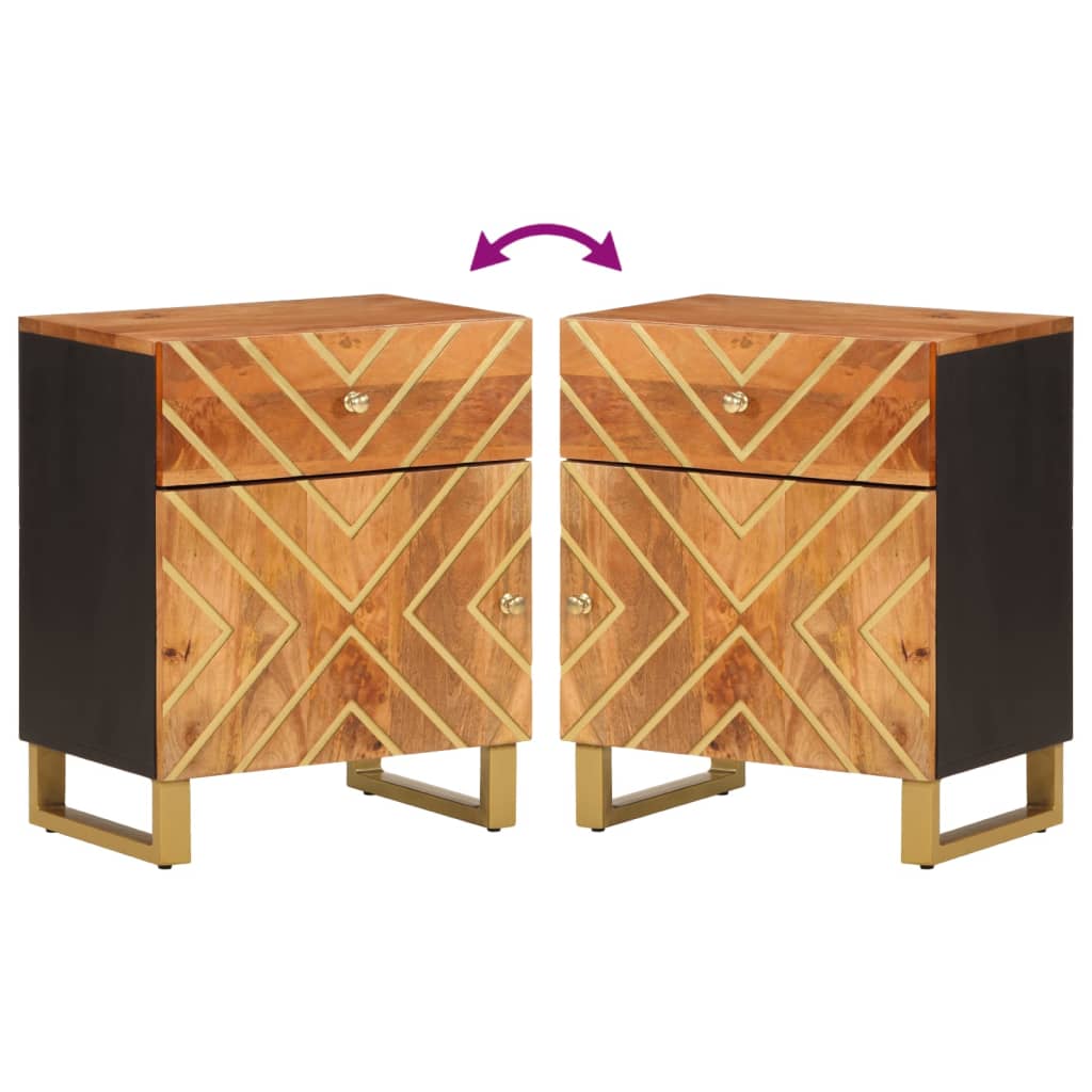 Bedside table 50x33x60 cm solid mango brown and black