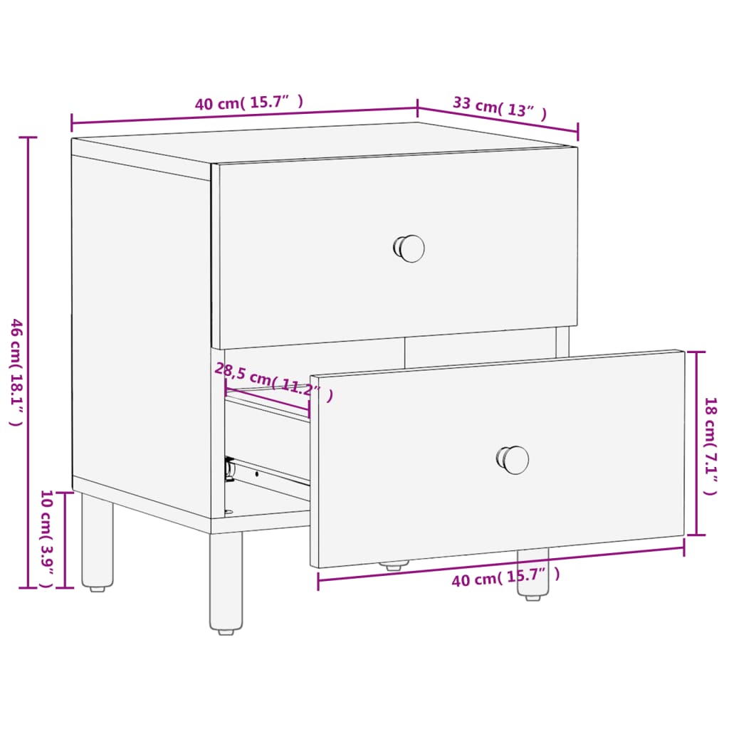 Bedside table 40x33x46 cm solid mango wood black