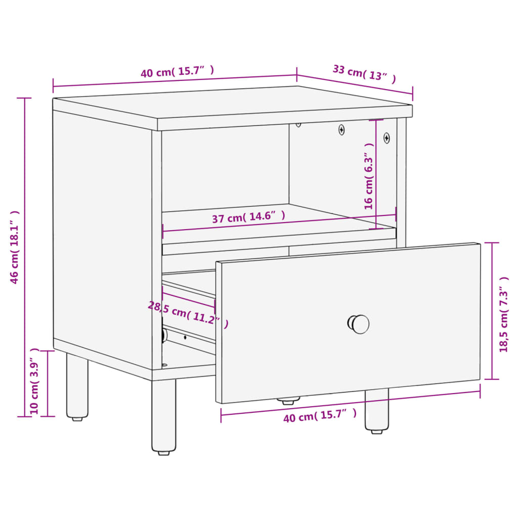Bedside table 40x33x46 cm solid mango wood black