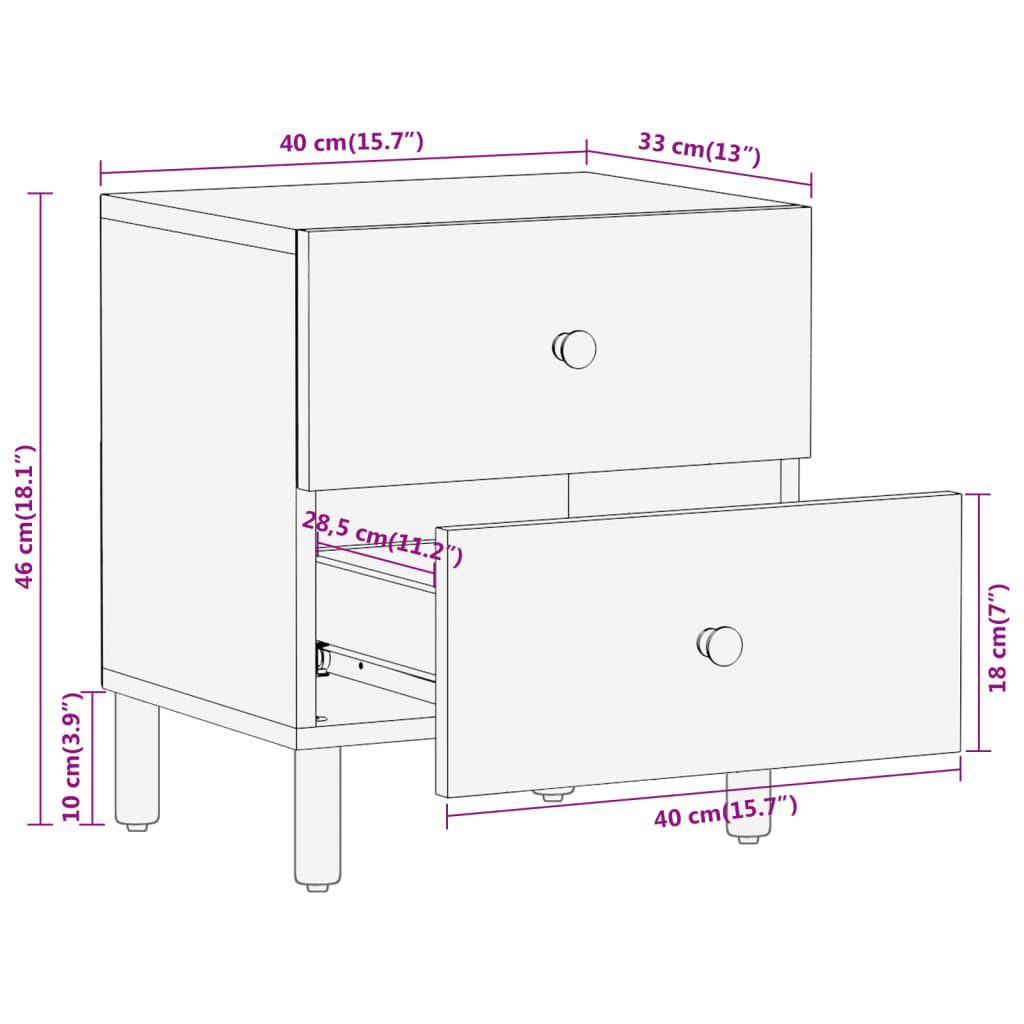 Bedside tables 2 pcs 40x33x46 cm solid mango wood