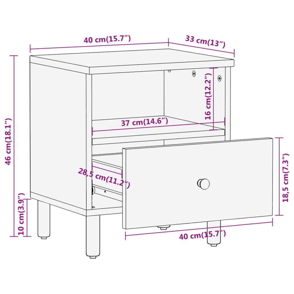 Bedside table 40x33x46 cm solid mango wood