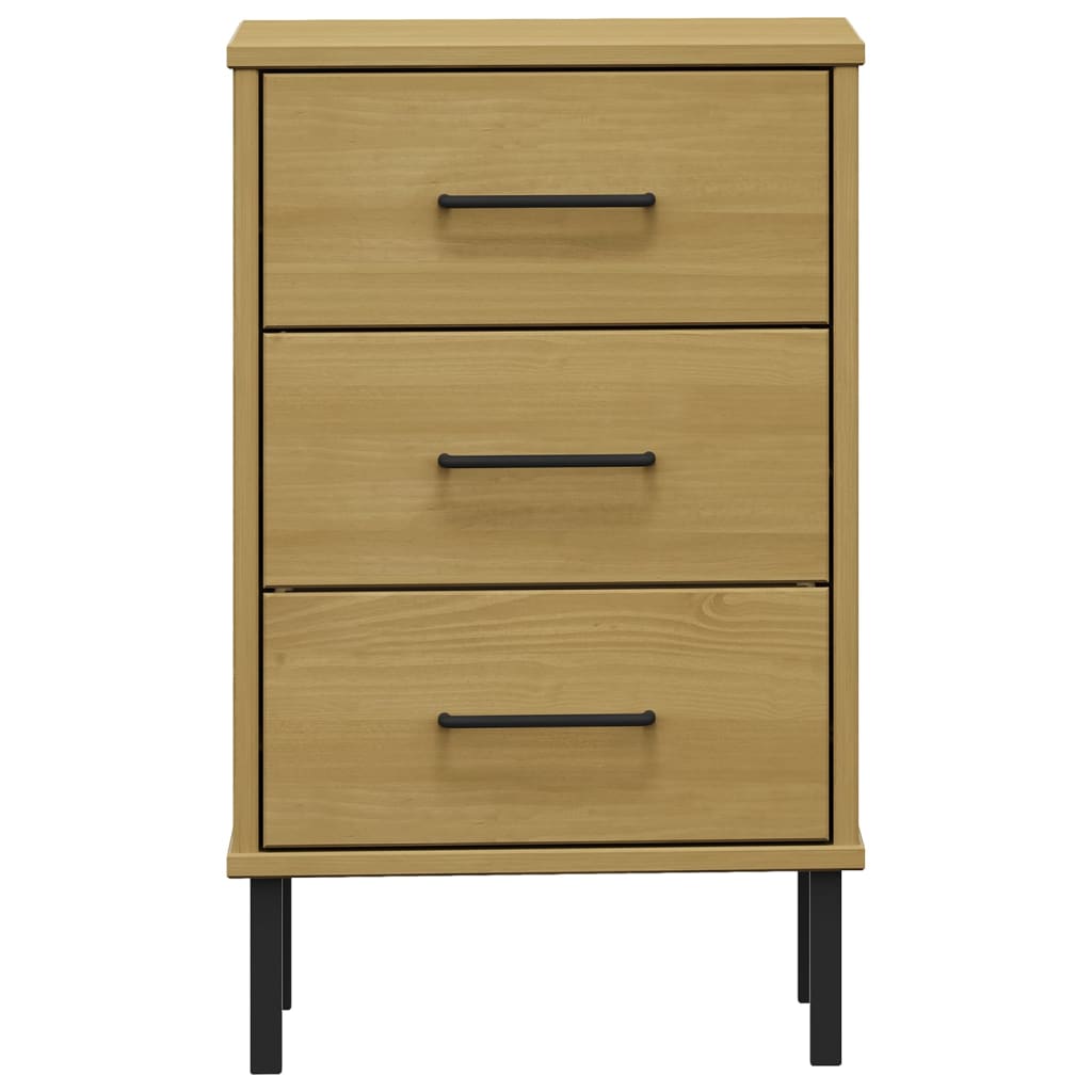 Bedside table with metal legs OSLO solid pine brown