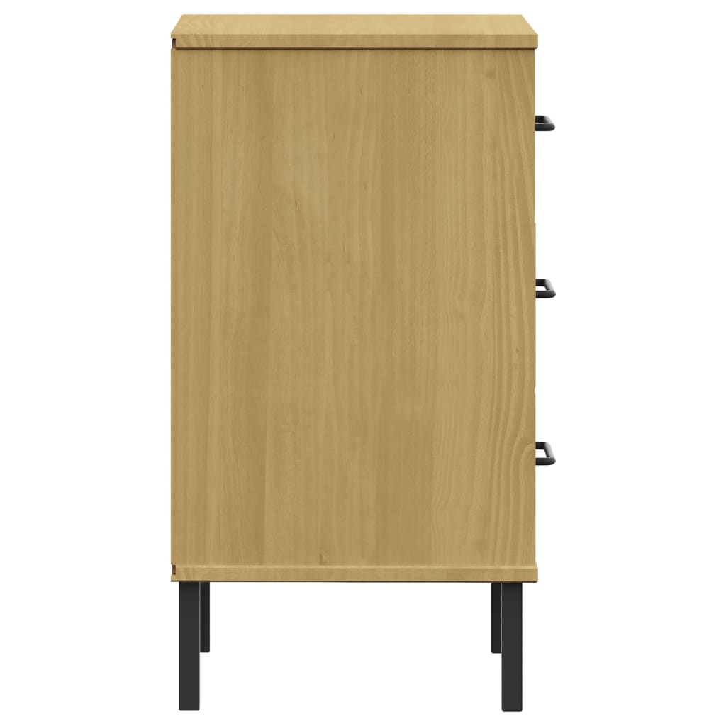Bedside table with metal legs OSLO solid pine brown