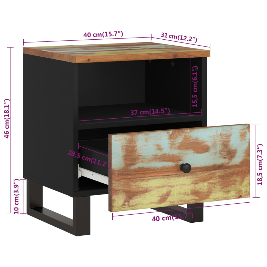 Solid reclaimed wood/processed wood bedside table