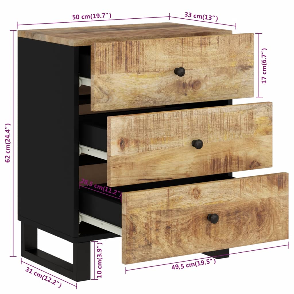 Bedside table in solid mango wood/wood derivatives