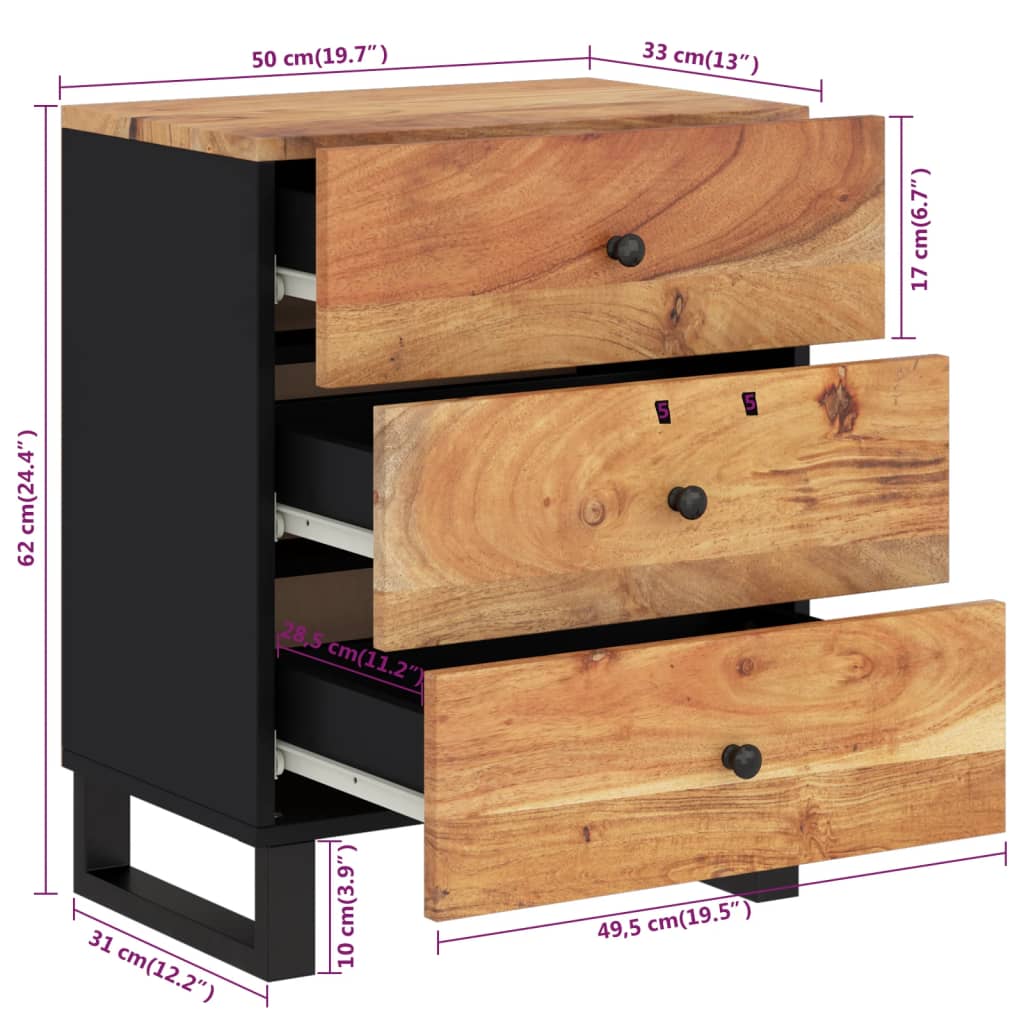 Bedside table 50x33x62 cm solid acacia/wood derivatives