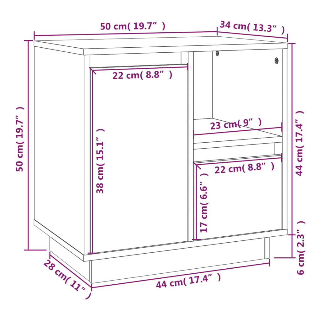 Bedside table 50x34x50 cm solid pine wood grey