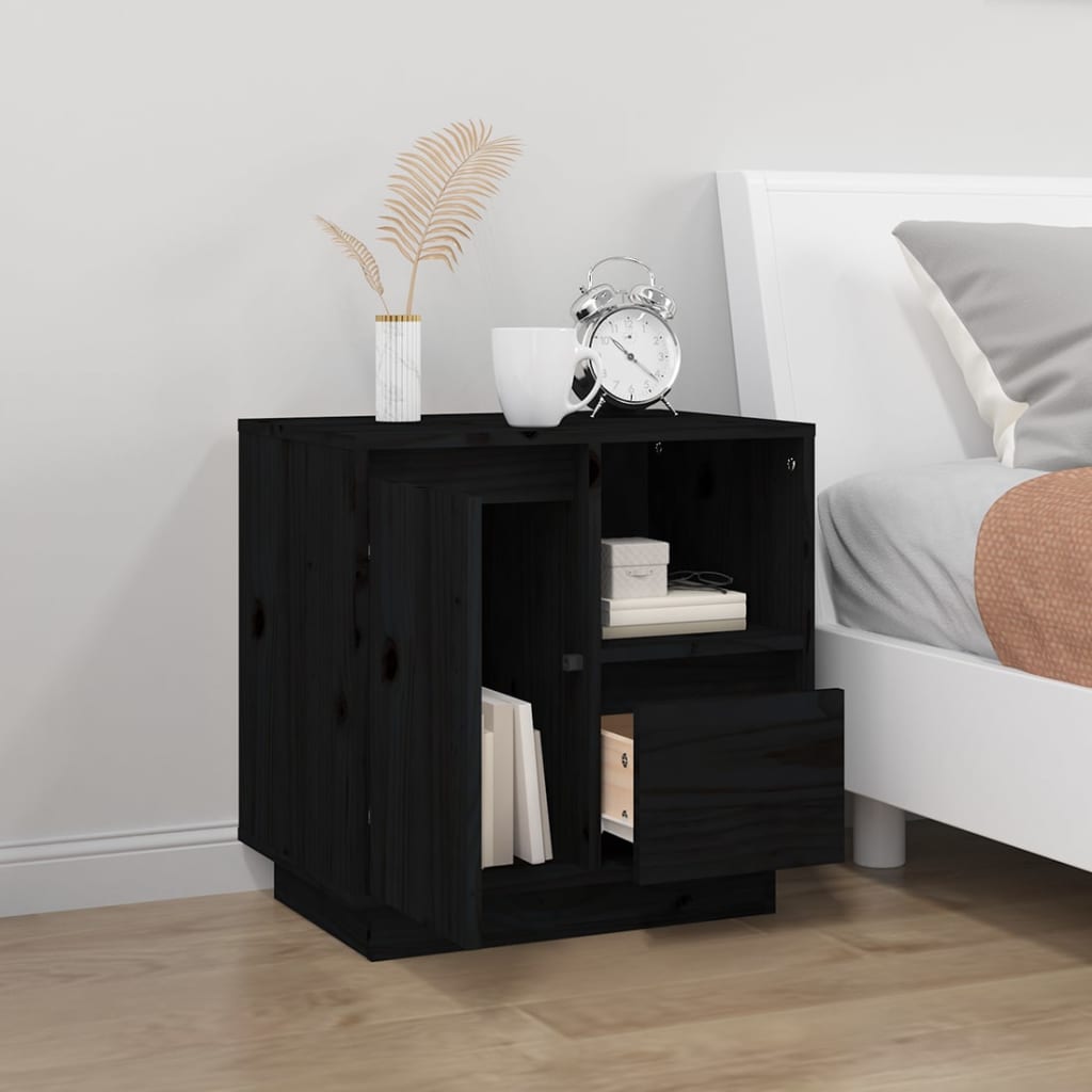 Bedside table 50x34x50 cm solid pine wood black