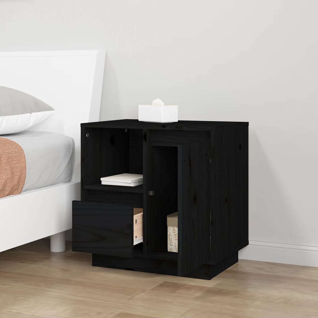 Bedside tables 2 pcs 50x34x50 cm solid pine wood black