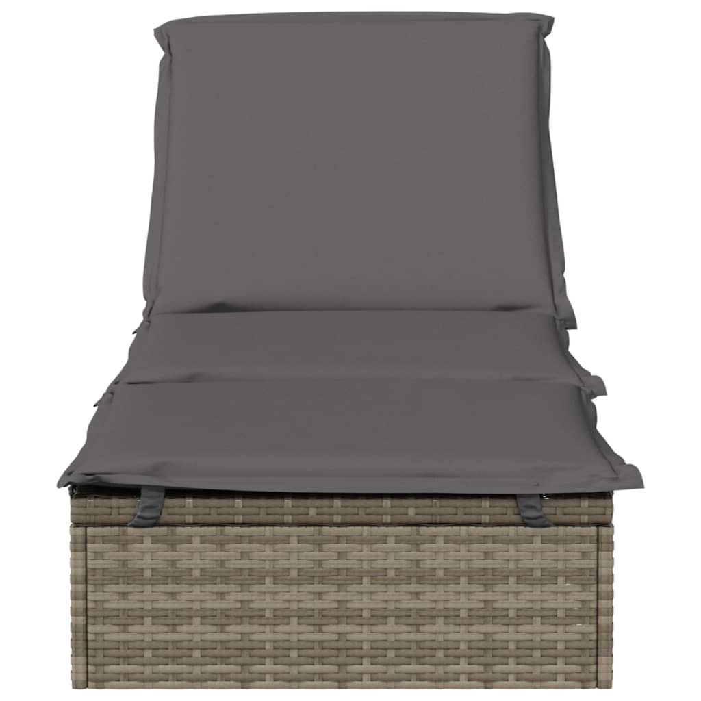 Sun lounger with grey cushion 201x55x62 cm PE wicker